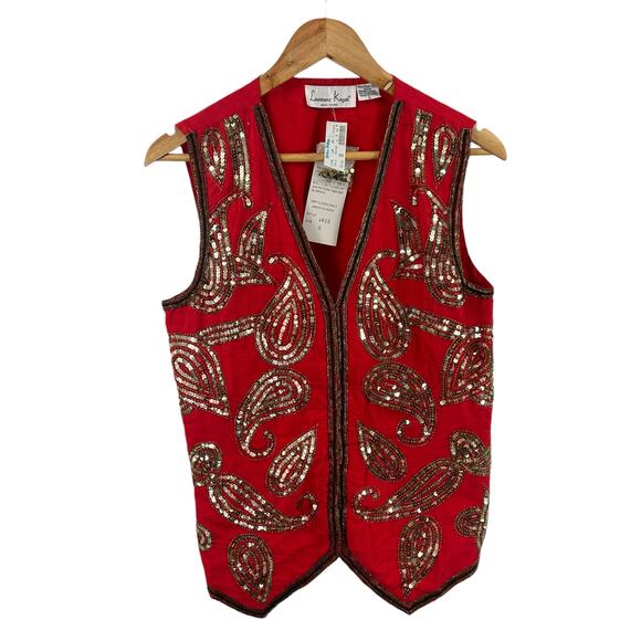 Lawrence Kazar Sequined Beaded‎ Vest Small Pure Silk NWT Hip Hop Disco Fun - Picture 1 of 8